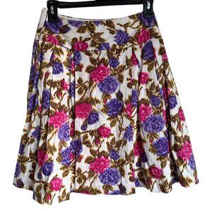 Milly of New York pink purple floral cotton pleated mini skirt Sz 0